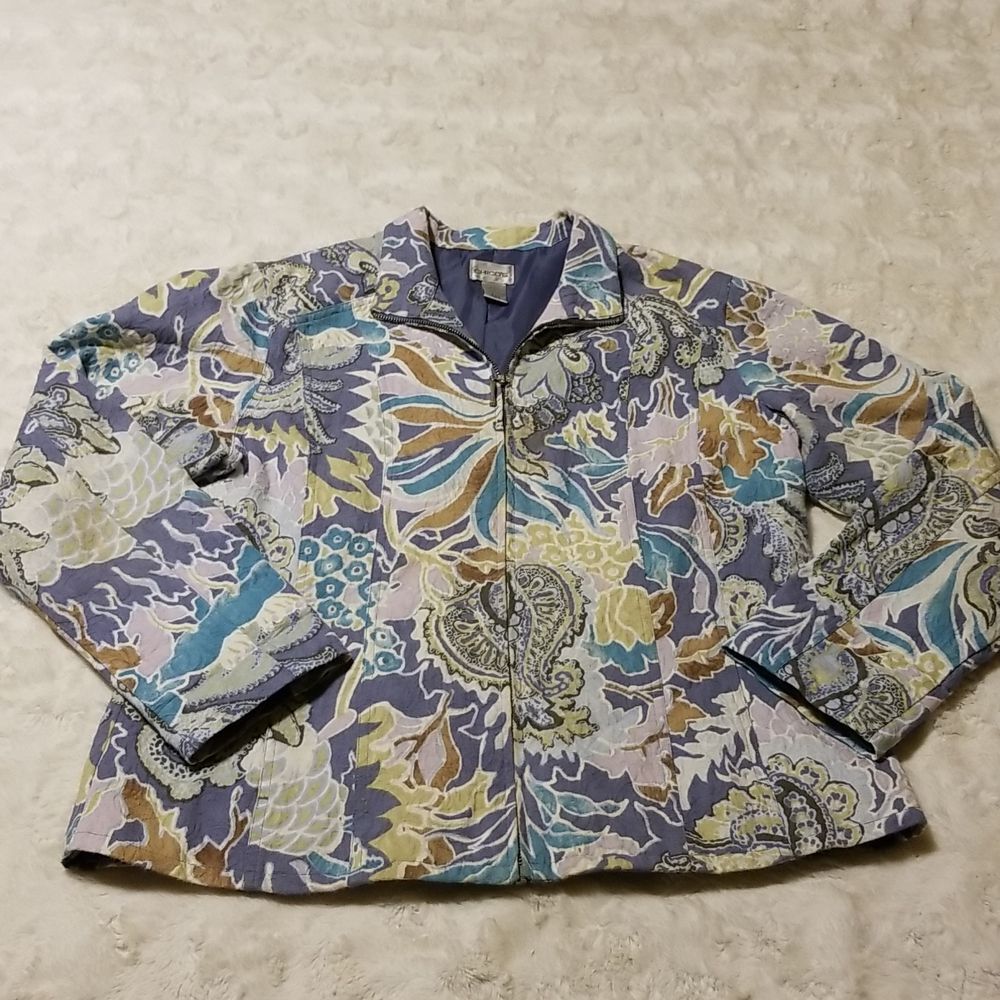 Chico's Jacket Women's Paisley Floral Large Size 2 Boho Artsy